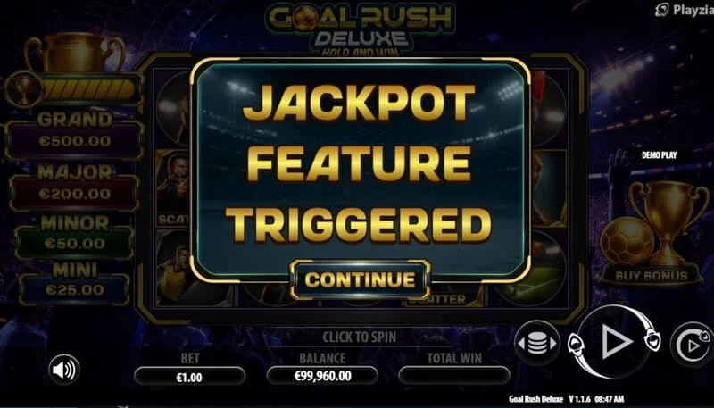 Goal Rush Deluxe – Jackpot Hold and Win käivitamine boonuspallidega